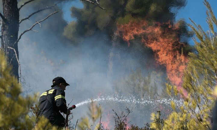 Υπό μερικό έλεγχο η πυρκαγιά σε υπαίθριο χώρο στα Καλύβια Αττικής